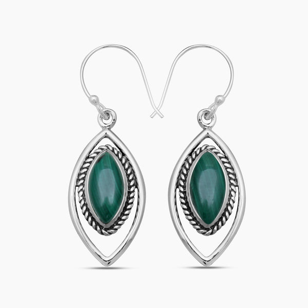 Natural Malachite Silver Earrings