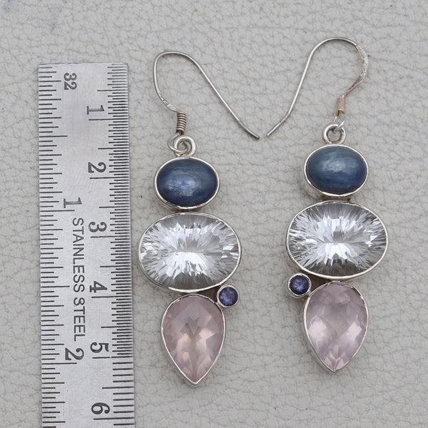 Natural Crystal & Multistone Silver Earring