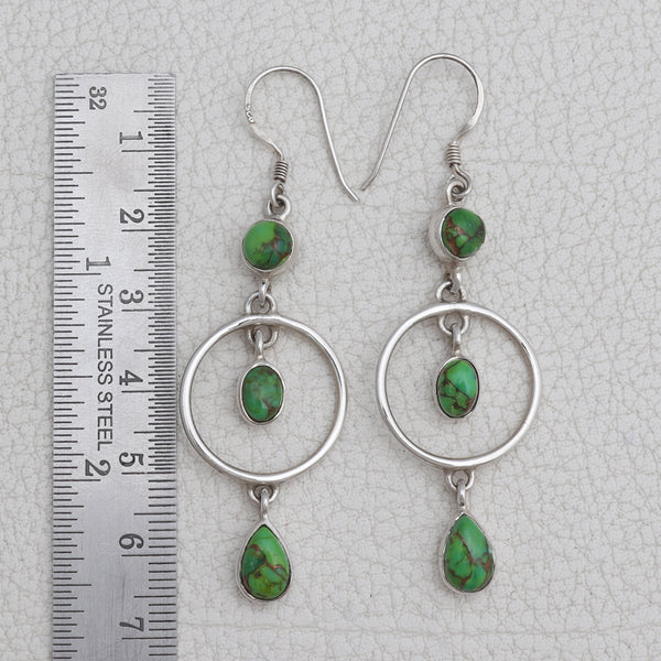 Green Copper Turquoise Silver Earrings