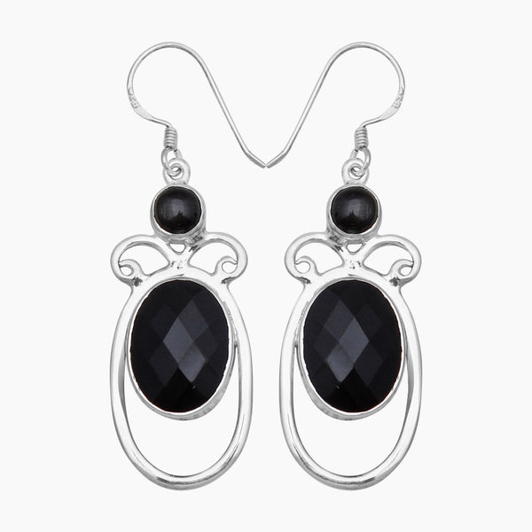 Black Onyx Silver Earrings
