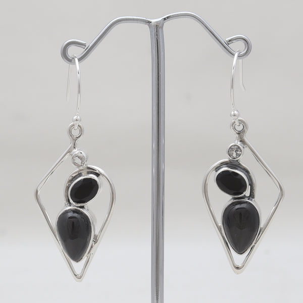 Black Onyx Silver Earrings