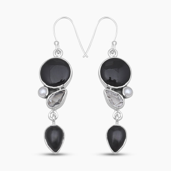 Black Onyx Silver Earrings