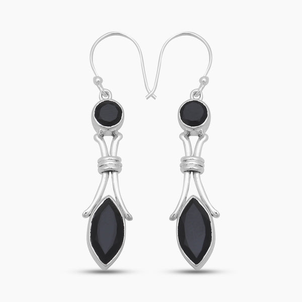 Black Onyx Silver Designer Earrings