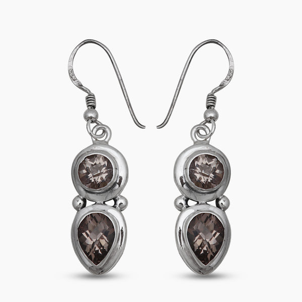 Natural Smoky Quartz Silver Earrings