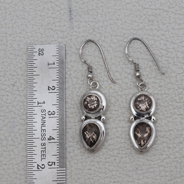 Natural Smoky Quartz Silver Earrings