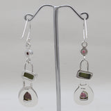 Watermelon Tourmaline Silver Earrings