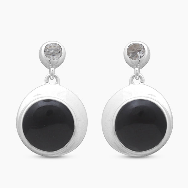 Black Onyx & Crystal Silver Earrings