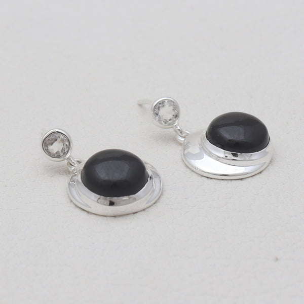 Black Onyx & Crystal Silver Earrings