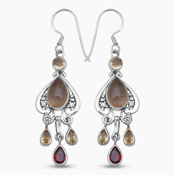 Natural Smoky Quartz Silver Earrings