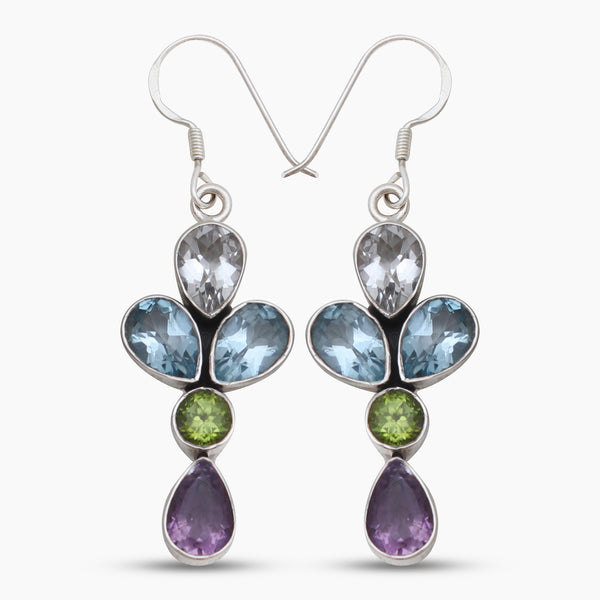 Multi Birthstone Silver Earrings