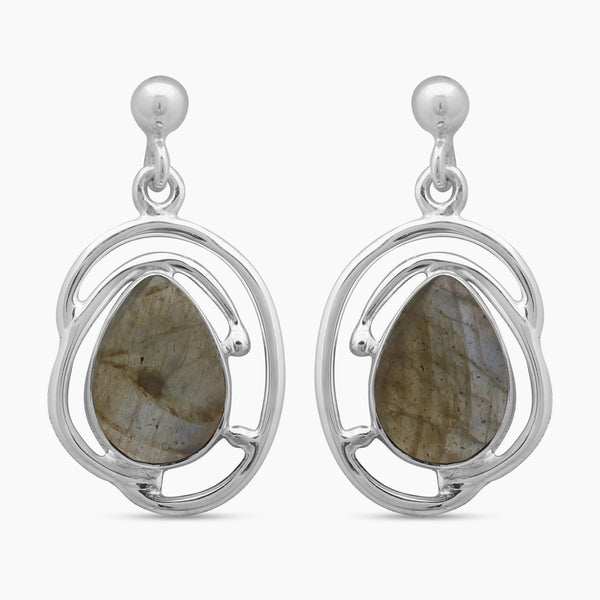 Natural Labradorite Silver Earrings