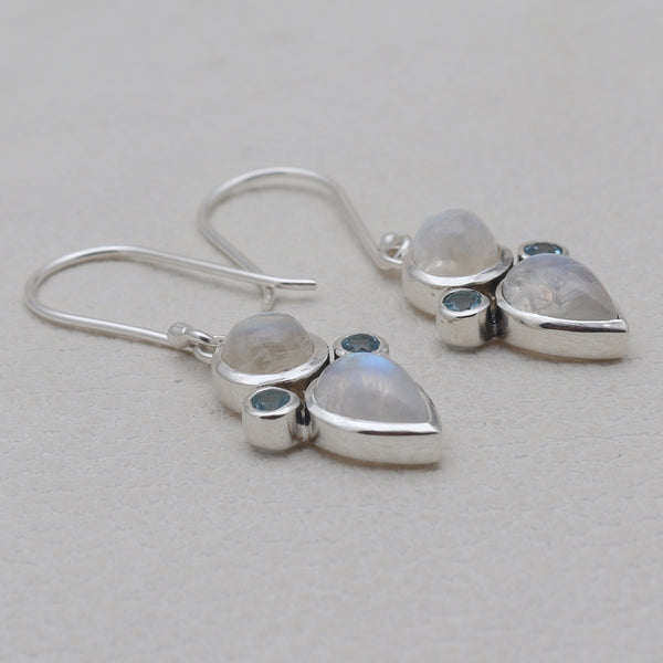 Rainbow Moonstone & Blue Topaz Silver Earrings
