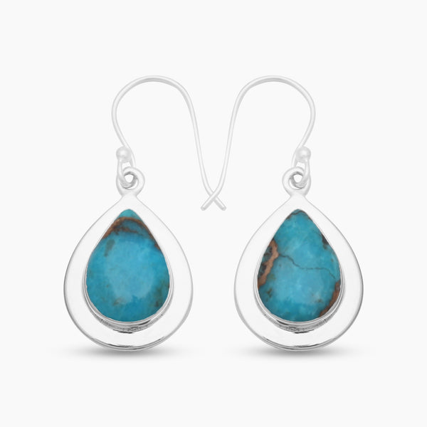 Blue Copper Turquoise Silver Earrings