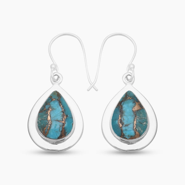 Blue Copper Turquoise Silver Earrings