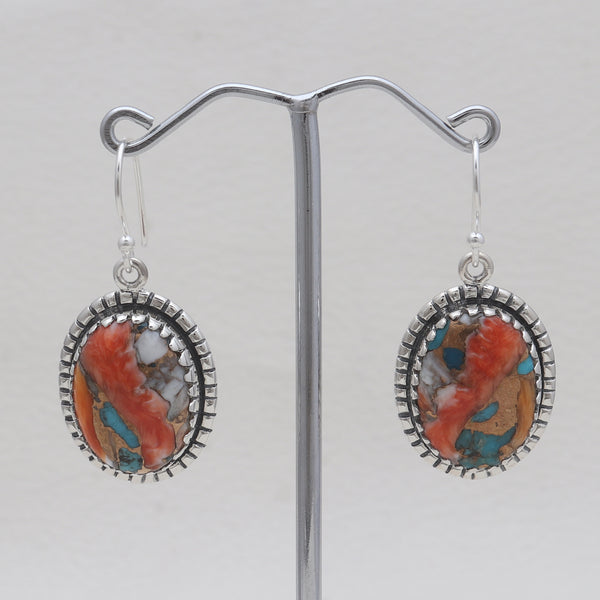Turquoise Spiny Oyster Silver Earrings