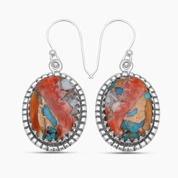 Turquoise Spiny Oyster Silver Earrings
