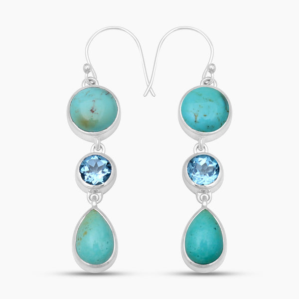 Mexican Turquoise & Blue Topaz Silver Earrings
