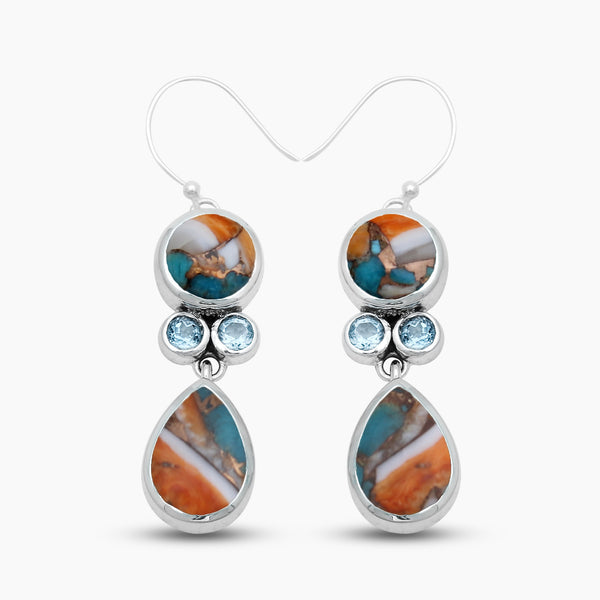 Turquoise Spiny Oyster Silver Dangle Earrings