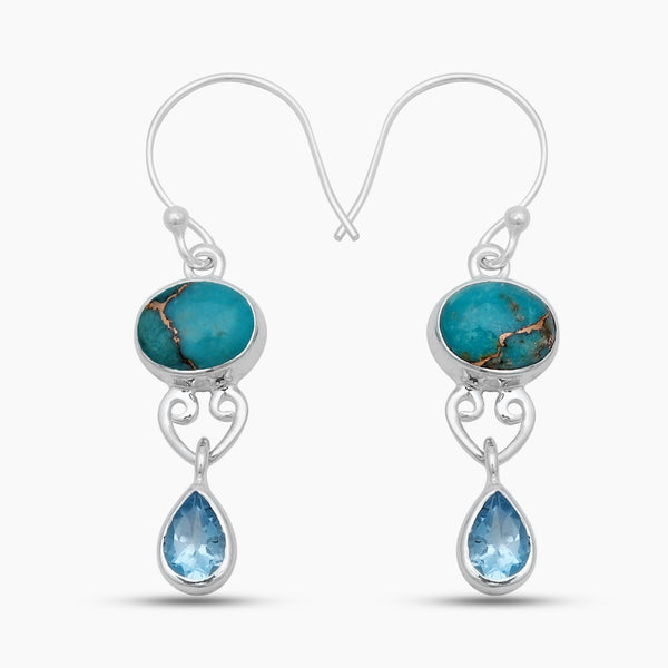 925 Sterling Silver Blue Copper Turquoise Earrings