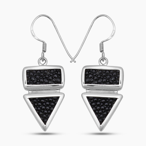 Natural Stingray Leather Silver Earrings