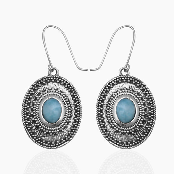 Natural Larimar Silver Earrings