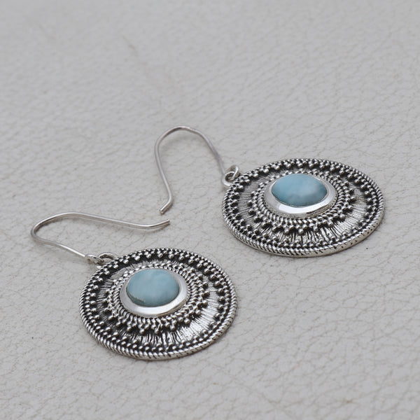 Natural Larimar Silver Earrings