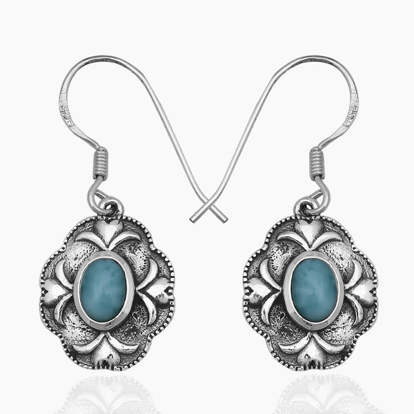 Natural Larimar Silver Earrings