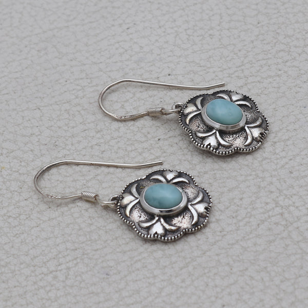Natural Larimar Silver Earrings