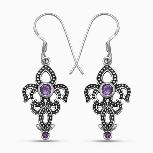 Natural Amethyst Silver Earrings