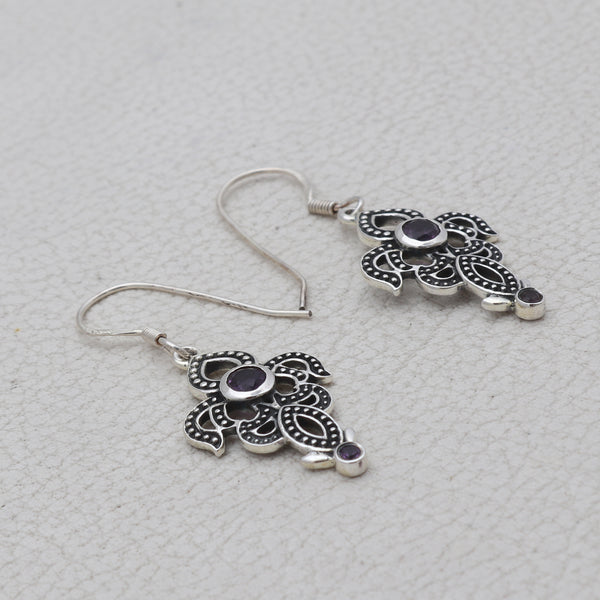 Natural Amethyst Silver Earrings