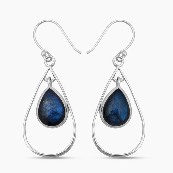 Natural Labradorite Silver Earrings