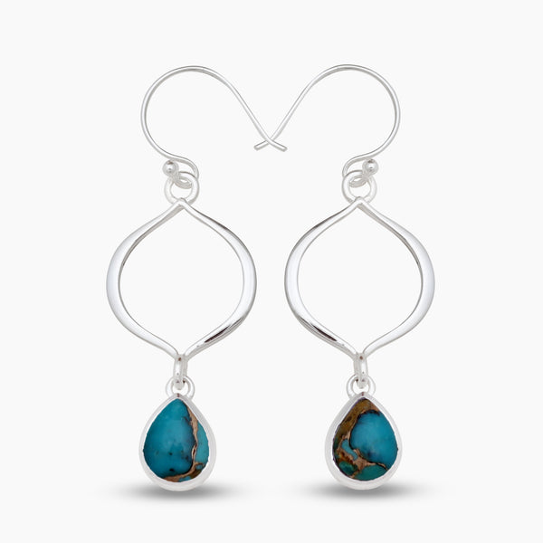 Blue Copper Turquoise Silver Earrings