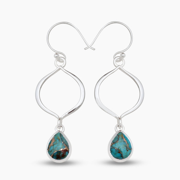 Blue Copper Turquoise Silver Earrings