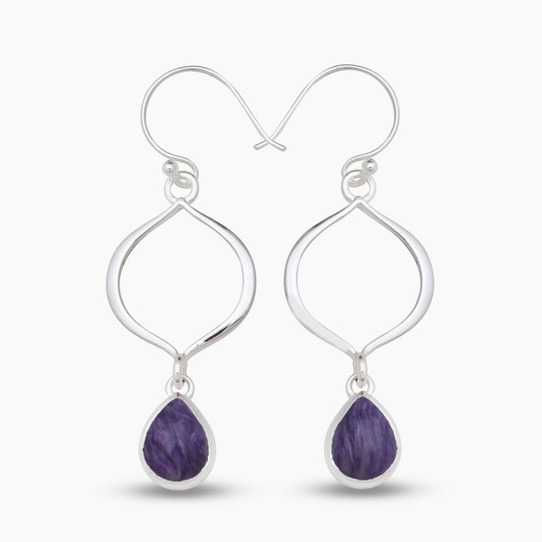 925 Sterling Silver Charoite Earrings
