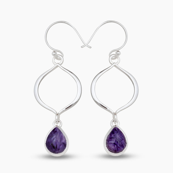 925 Sterling Silver Charoite Earrings