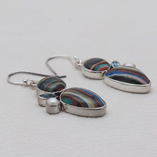 Rainbow Calsilica Silver Earrings