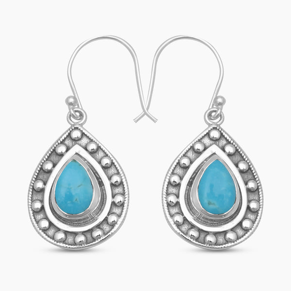 Mexican Turquoise Silver Teardrop Earrings
