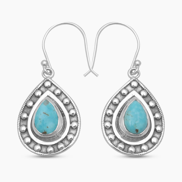 Mexican Turquoise Silver Teardrop Earrings