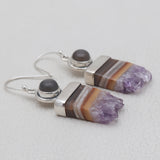 Natural Amethyst Slice Silver Earrings