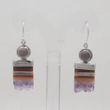 Natural Amethyst Slice Silver Earrings