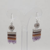 Natural Amethyst Slice Silver Earrings