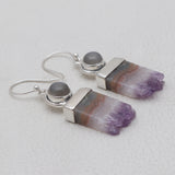 Natural Amethyst Slice Silver Earrings