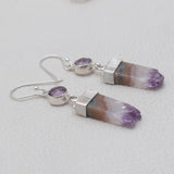 Natural Amethyst Slice Silver Earrings