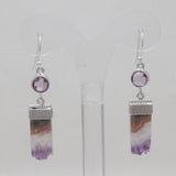 Natural Amethyst Slice Silver Earrings