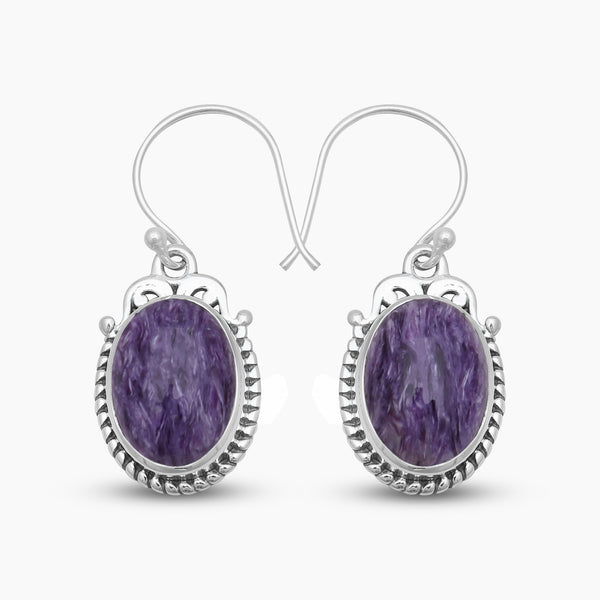 925 Sterling Silver Charoite Earrings