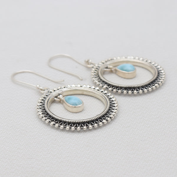 Teardrop Larimar Silver Hoop Earrings