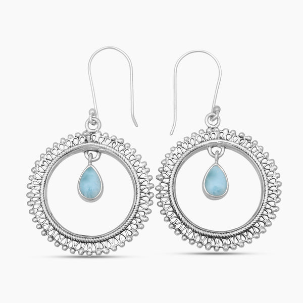 Teardrop Larimar Silver Hoop Earrings