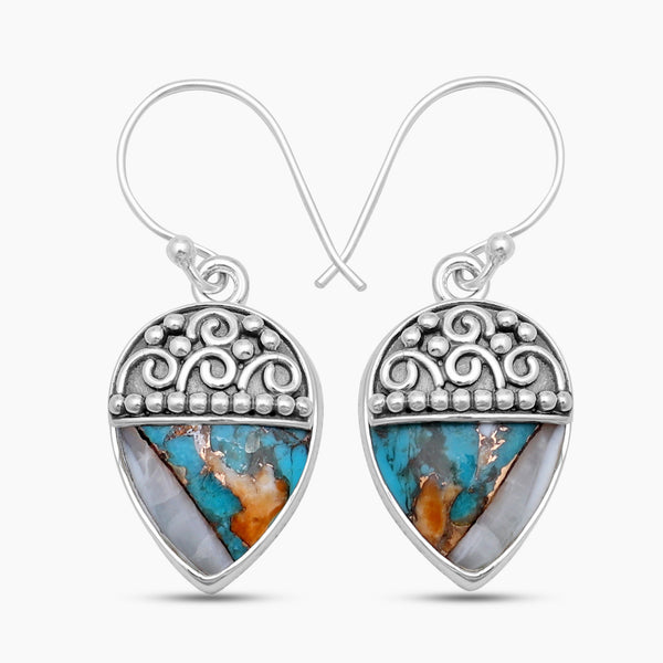 925 Sterling Silver Spiny Oyster Turquoise Earrings