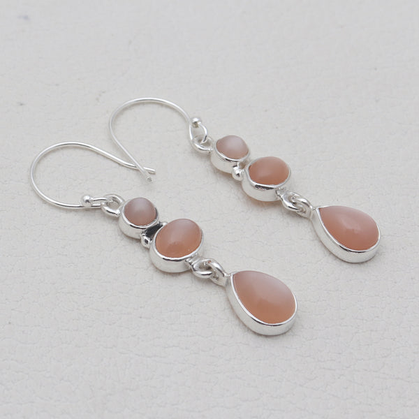 925 Sterling Silver Pink Moonstone Earrings