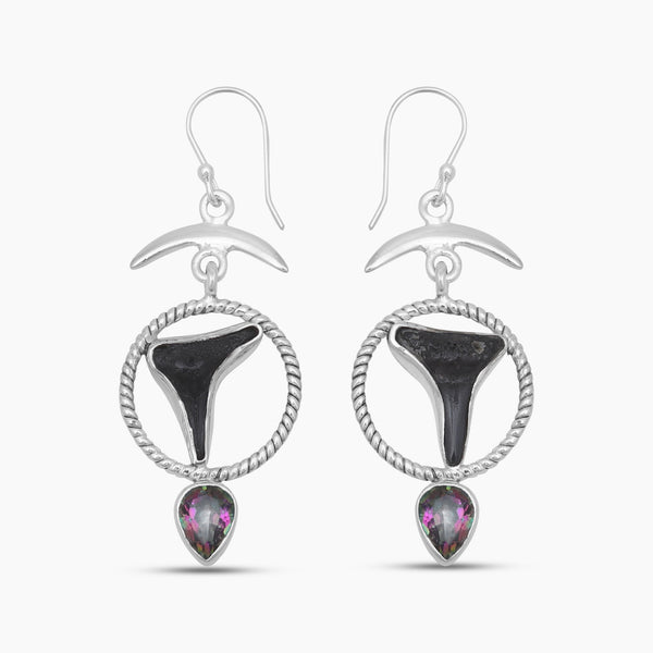 Shark Tooth & Mystic Quartz Silver Earrings